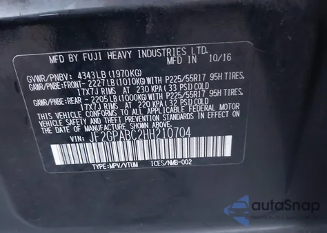 2017 Subaru Crosstrek 2.0I Premium from USA, damaged, VIN JF2GPABC2HH210704